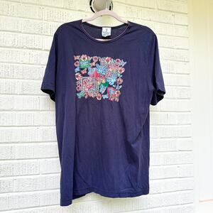 Vintage 90s N.W.B.U Los Angeles Navy Butterfly Floral Graphic Shirt